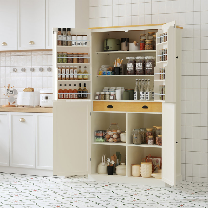 Ophelia Co. 71.3Inch High Freestanding Kitchen Pantry Large Cupboard Storage Cabinet With 2 Drawers 2 Adjustable Shelves 8 Door Shelves Wayfair Canada